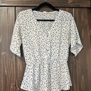 Sienna Sky Blue Floral V-Neck Blouse